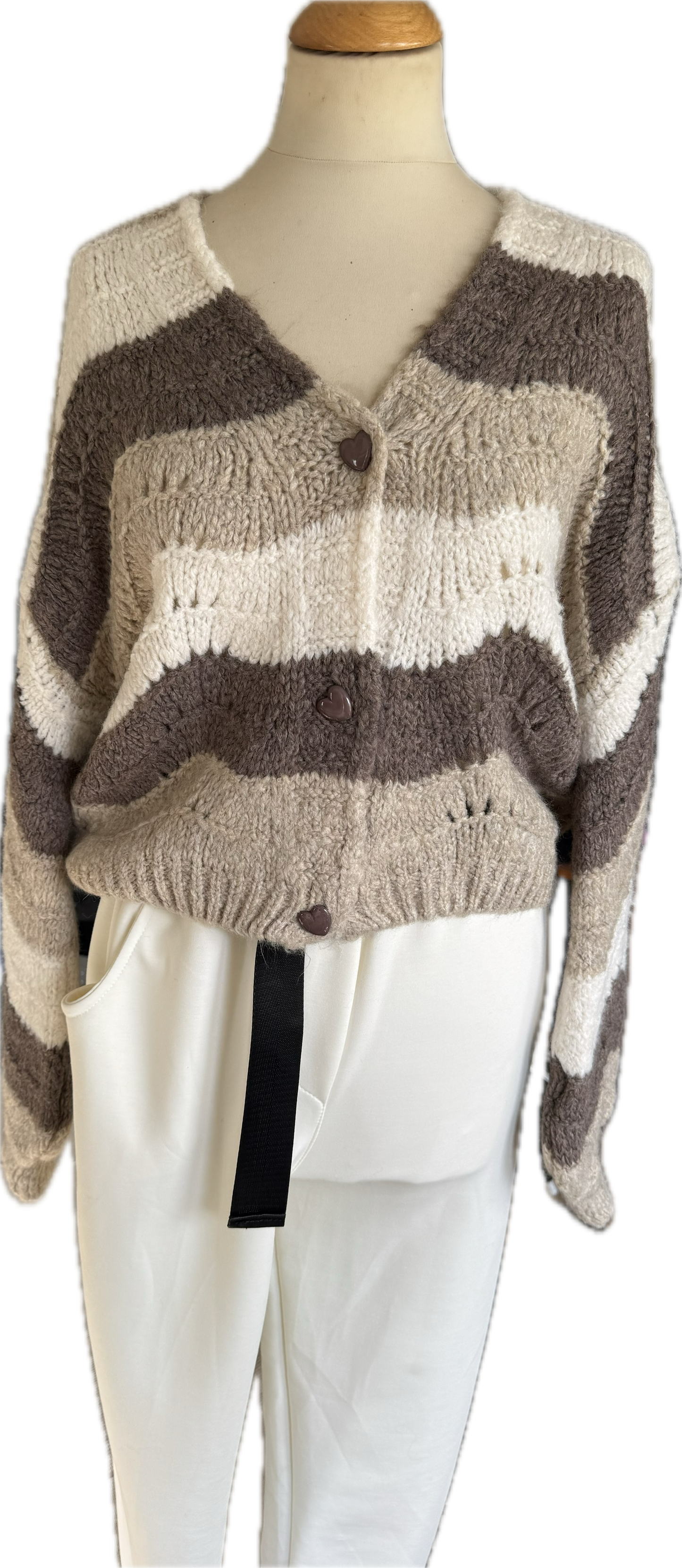 Strickjacke "Strips" in warmen Naturtönen