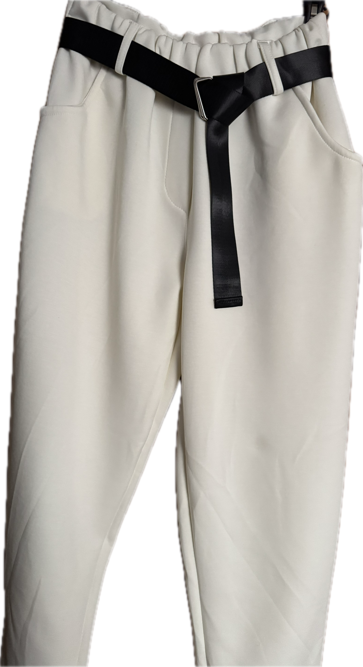 Chinohose mit Gürtel in cremeweiß, beige, braun und oliv