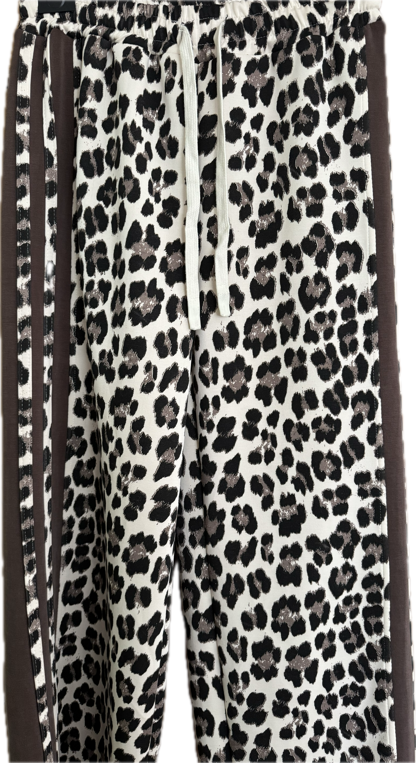 Hose im Animaldruck beige mit Seitenstreifen