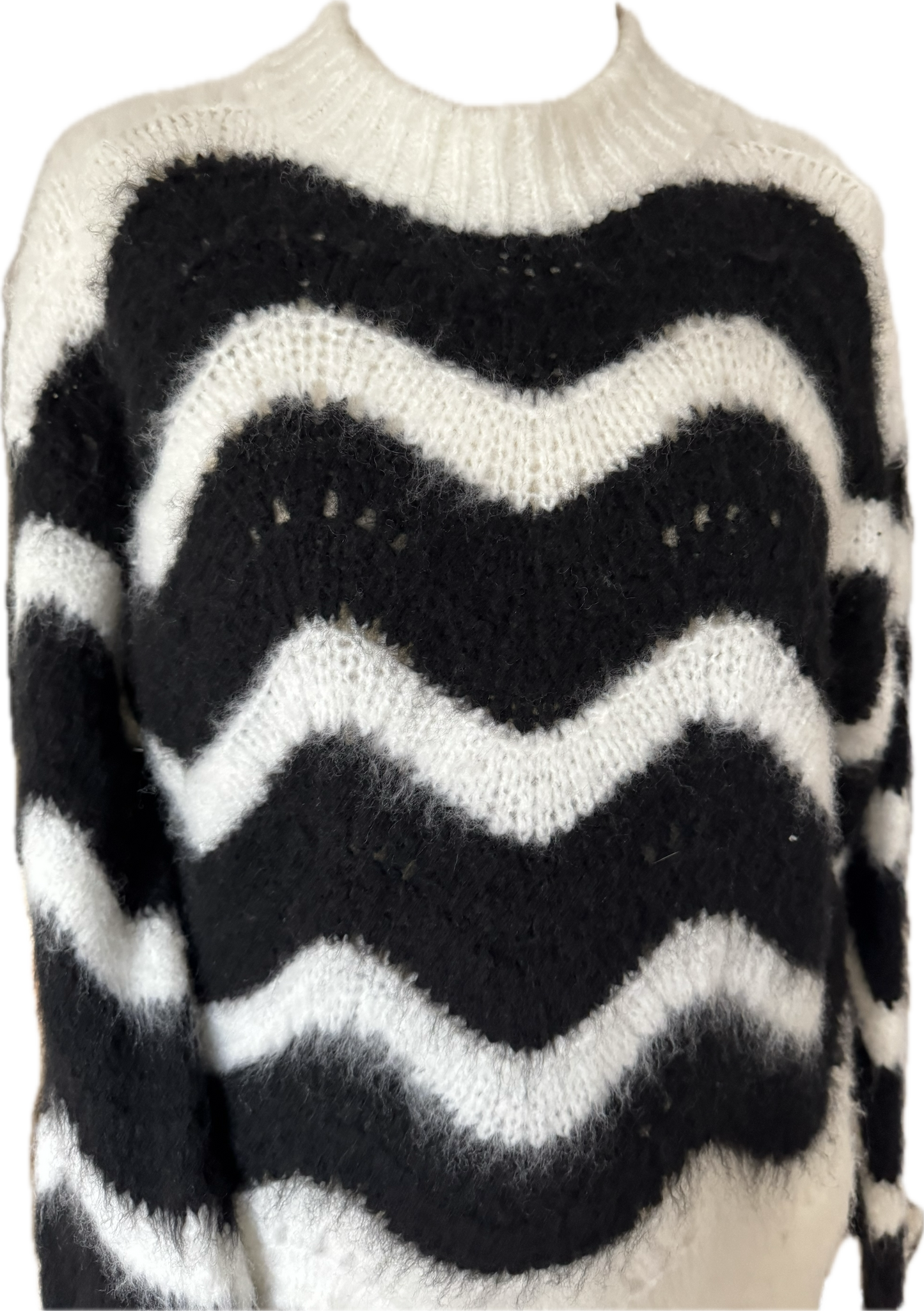 Pulli Streifen, wellenförmig, schwarz/weiß