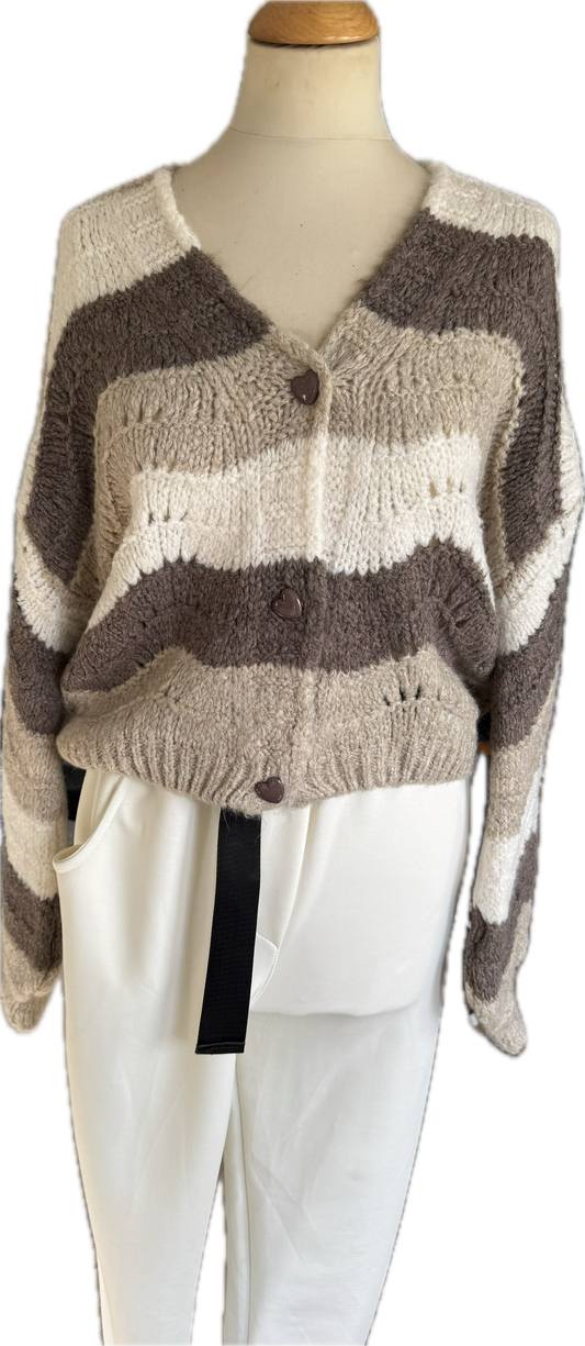 Strickjacke  "Strips" in warmen Naturtönen