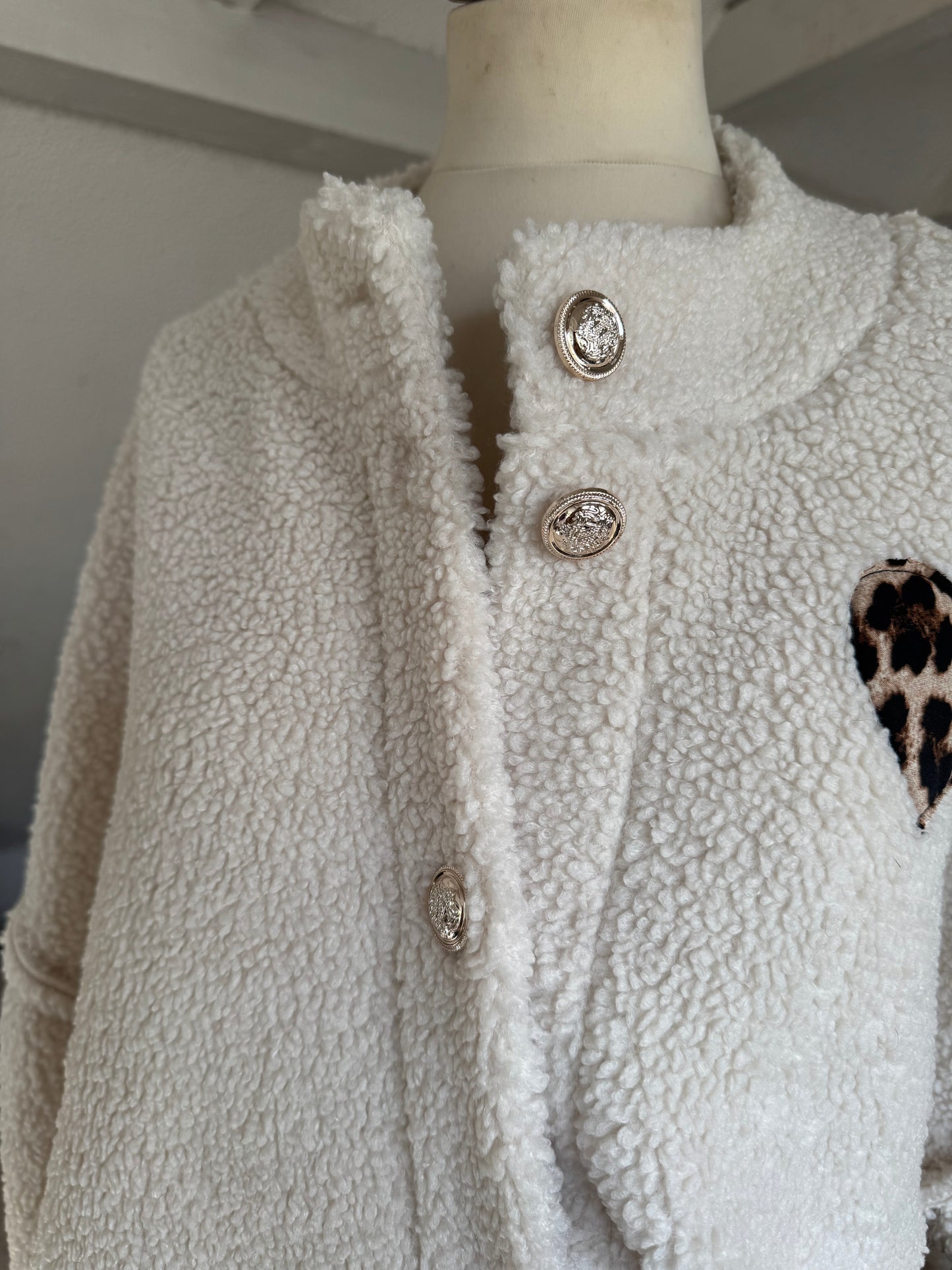 Oversized Jacke, Teddy in creme