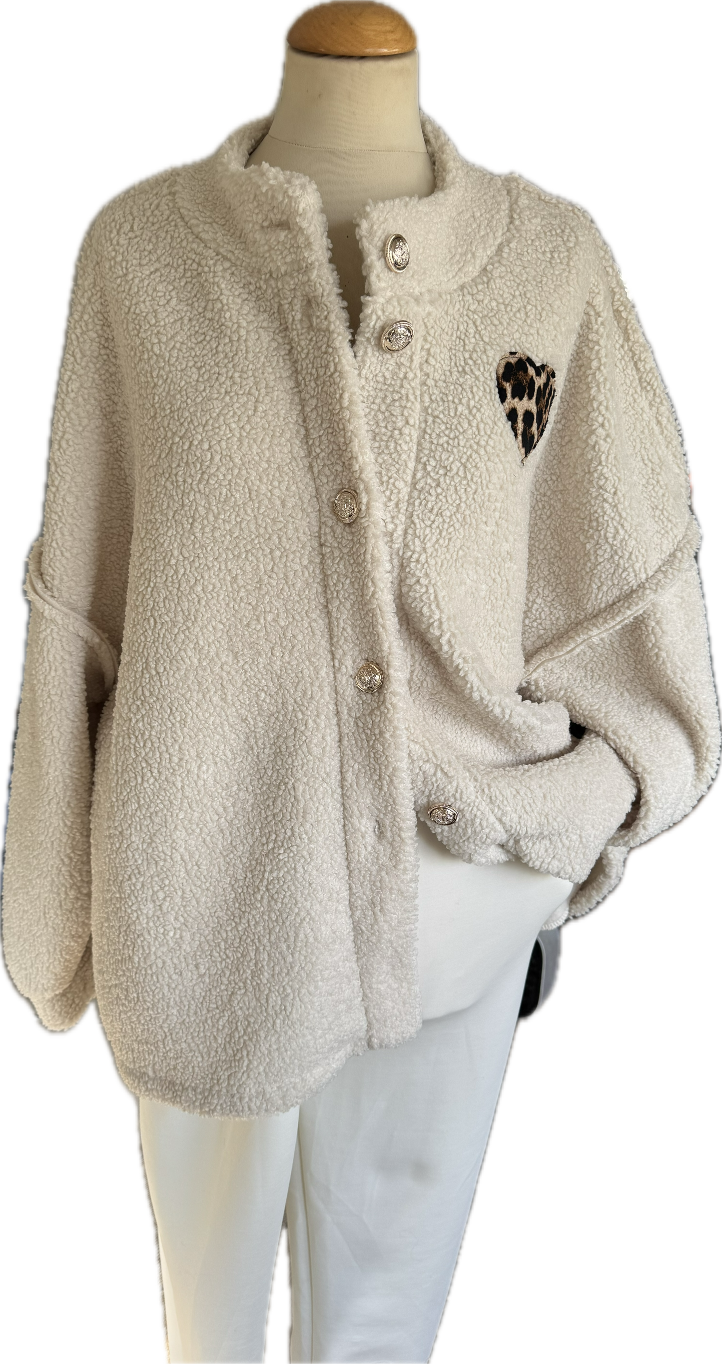 Oversized Jacke, Teddy in creme