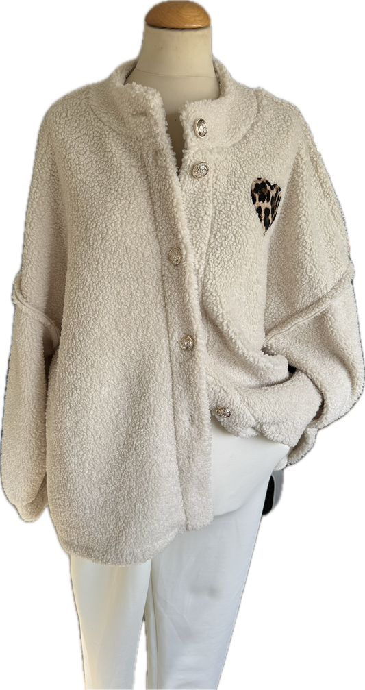 Oversized Jacke, Teddy in creme