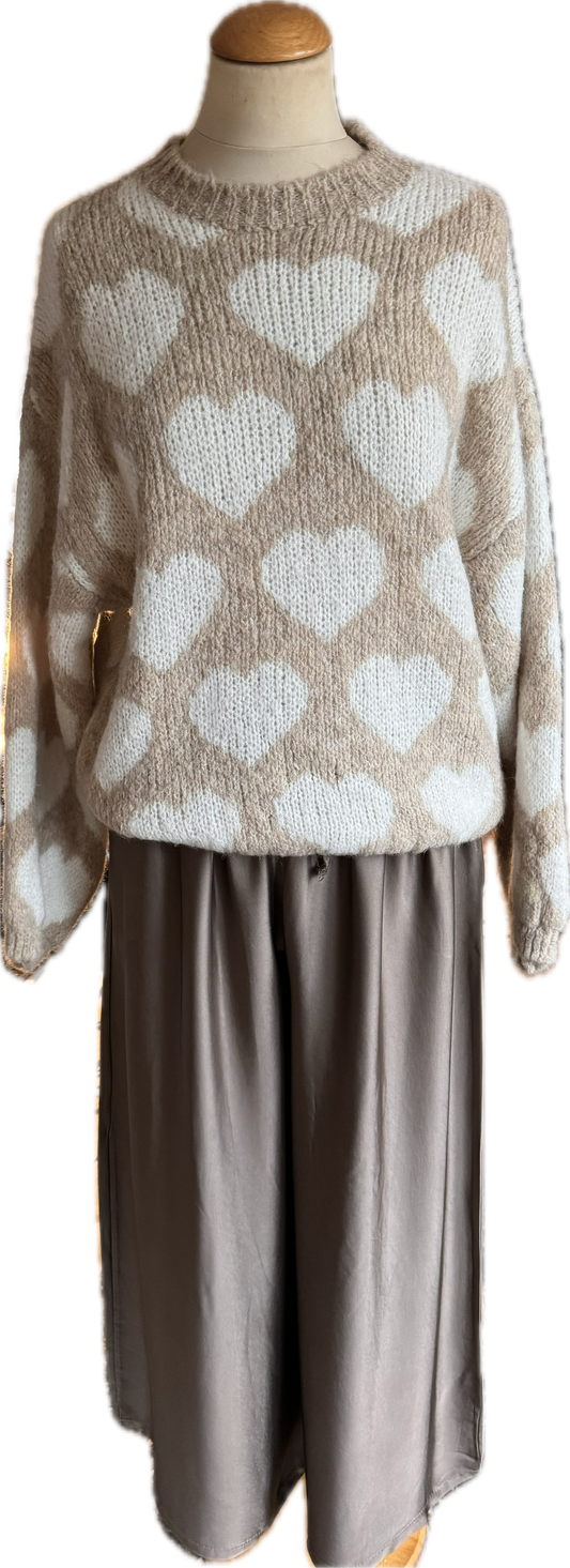 Herzpulli in beige mit creme