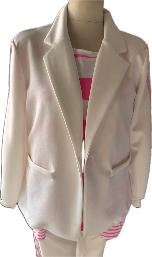 Blazer in cremeweiß, rosa Streifen am Ärmel