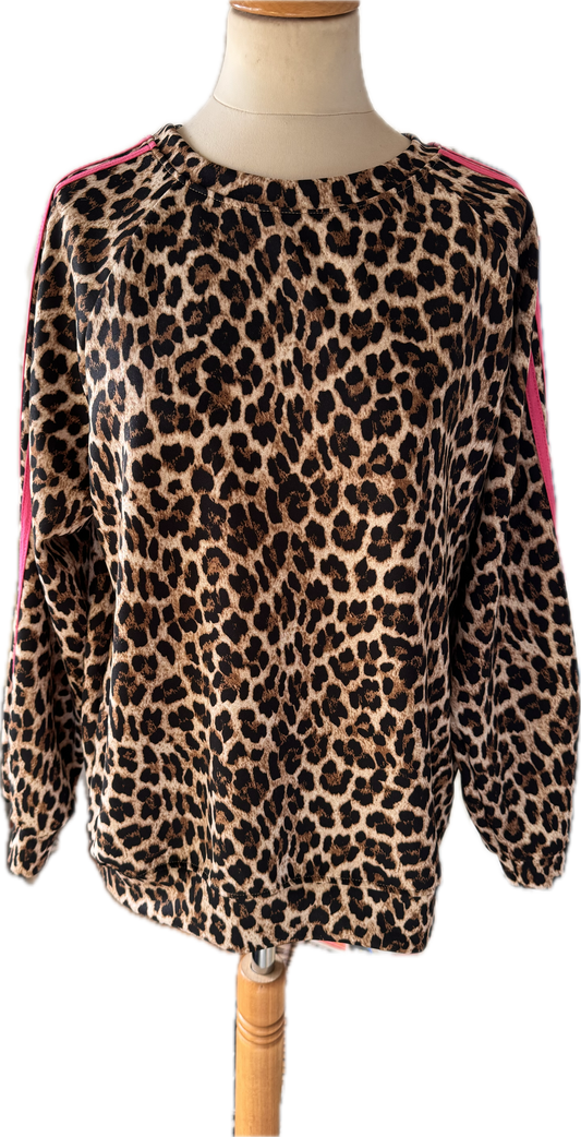 Sweatshirt im Animaldruck mit pinkfarbenen Streifen
