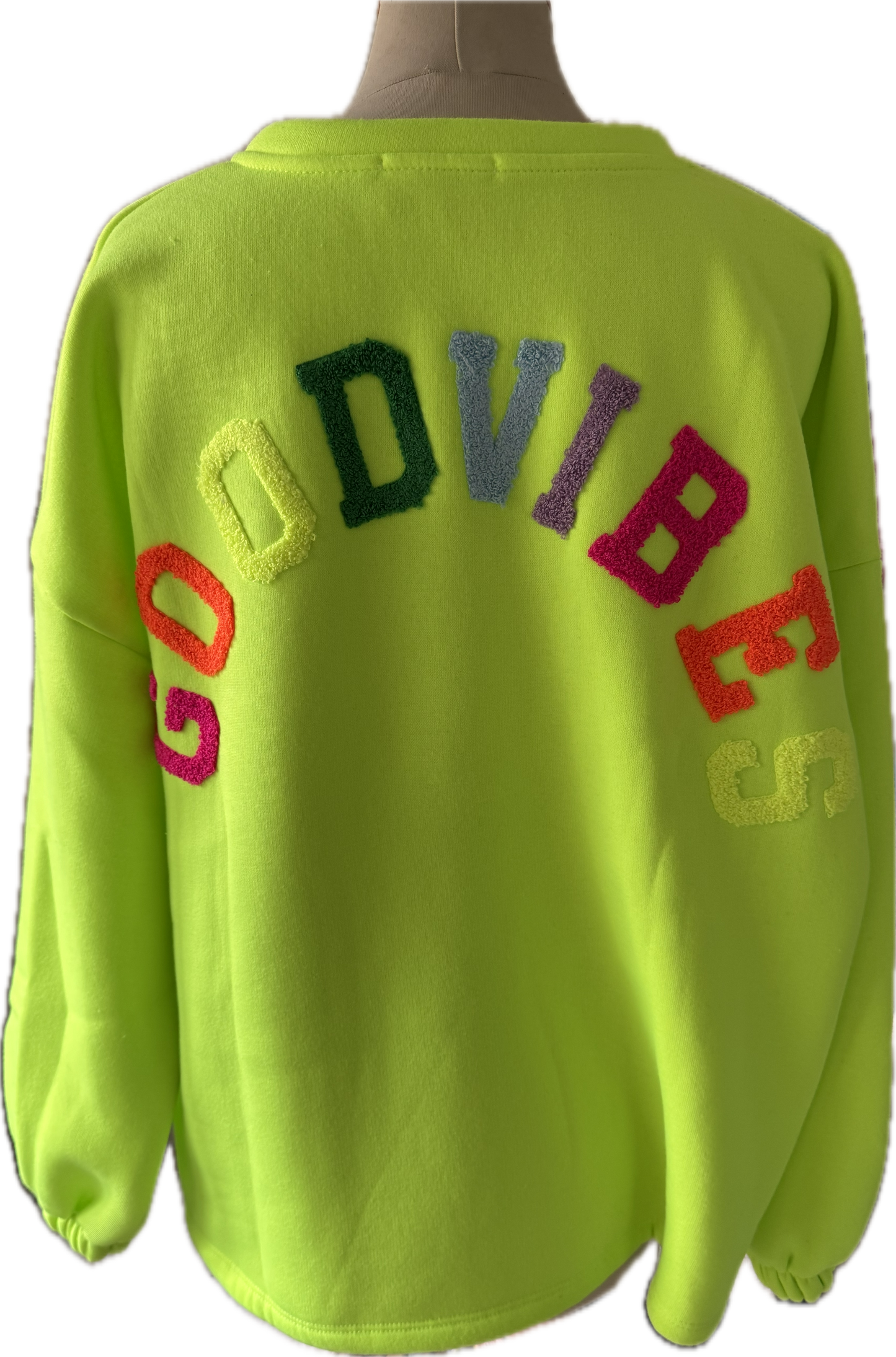 Sweatshirt neongrün mit Schriftzug hinten