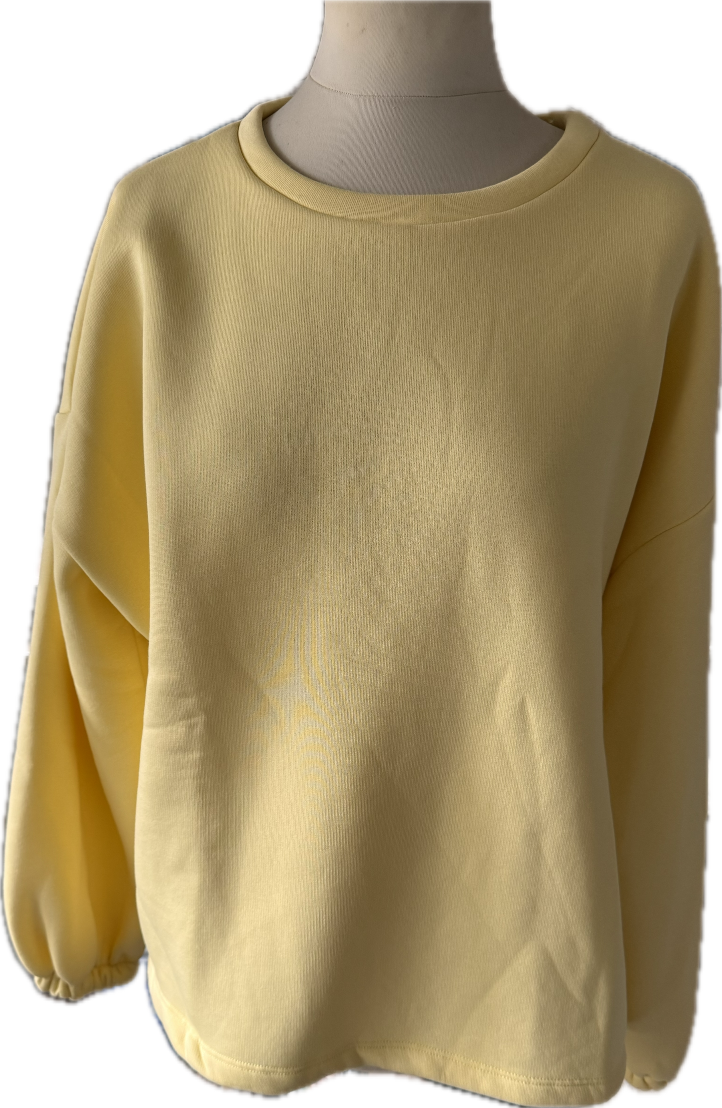 Sweatshirt in gelb, Schriftzug hinten in hellblau