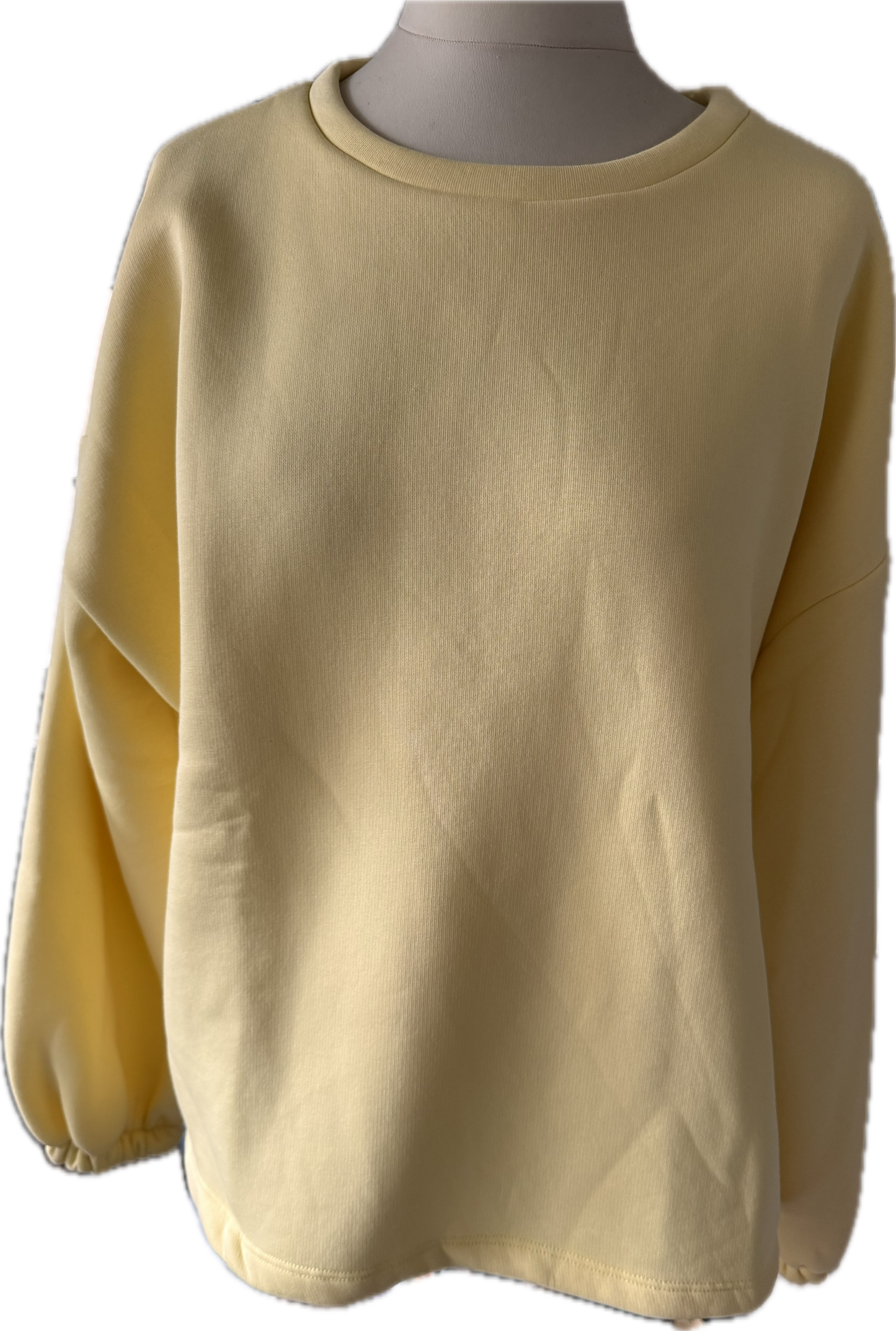 Sweatshirt in gelb, Schriftzug hinten in hellblau