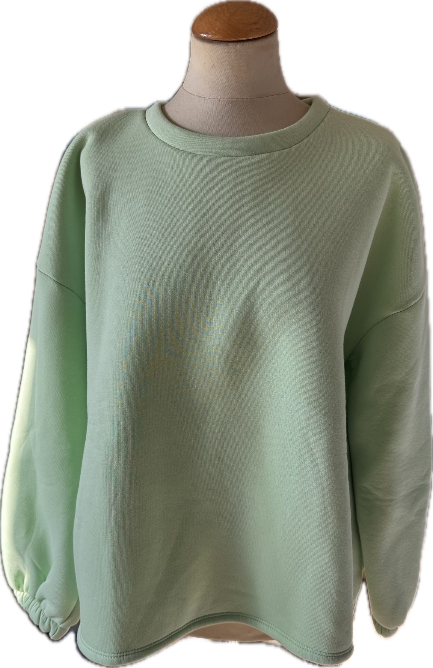 Sweatshirt in mintgrün, Schriftzug hinten in pinkrose