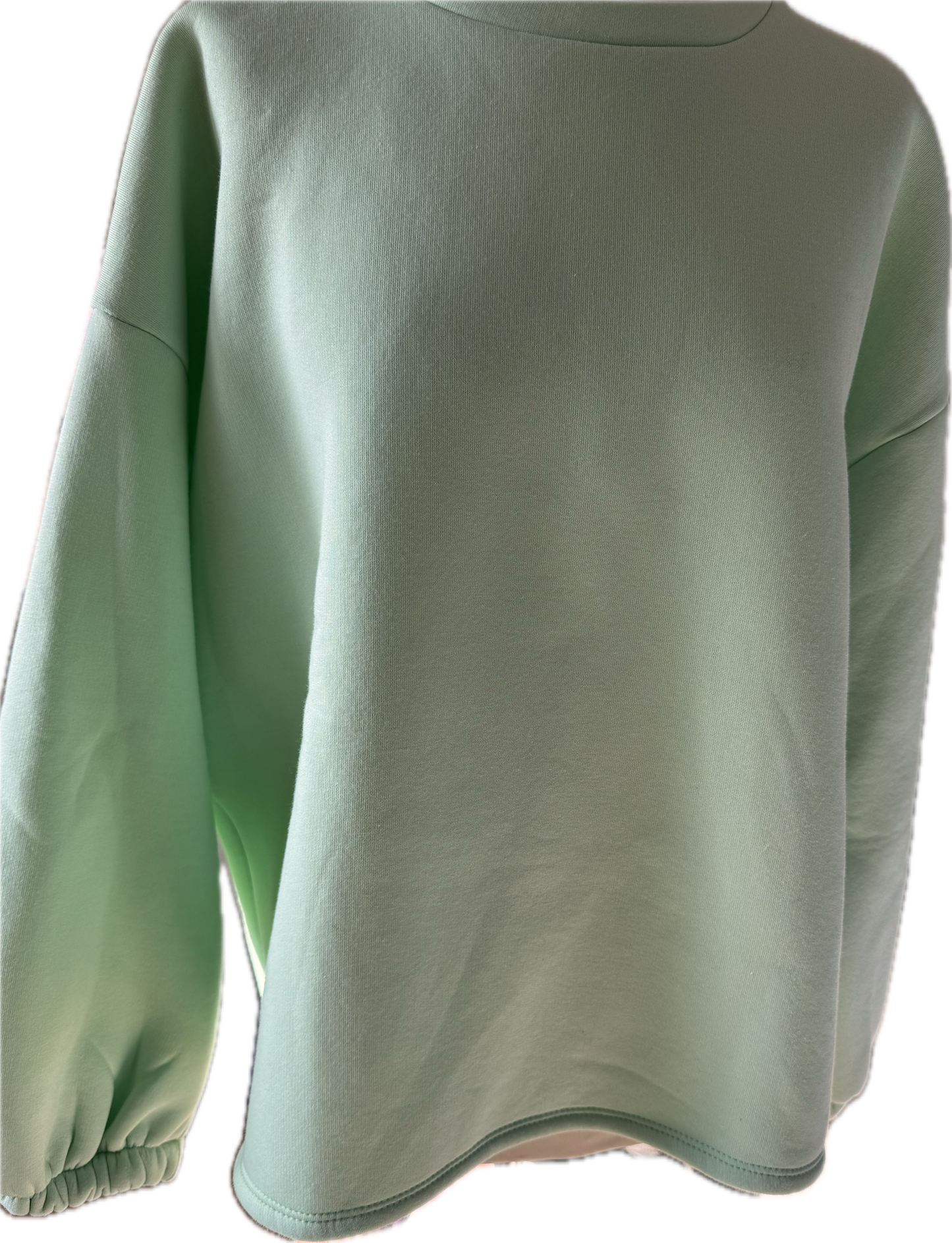 Sweatshirt in mintgrün, Schriftzug hinten in pinkrose