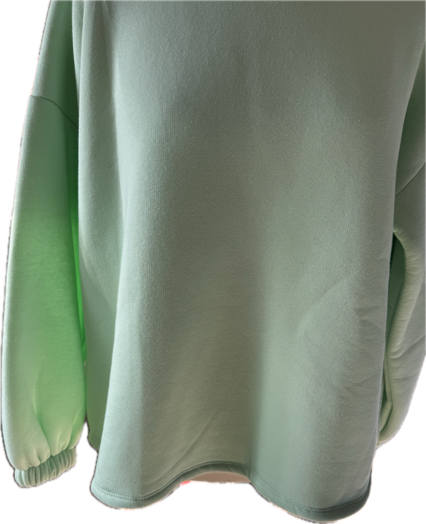 Sweatshirt in mintgrün, Schriftzug hinten in bunt