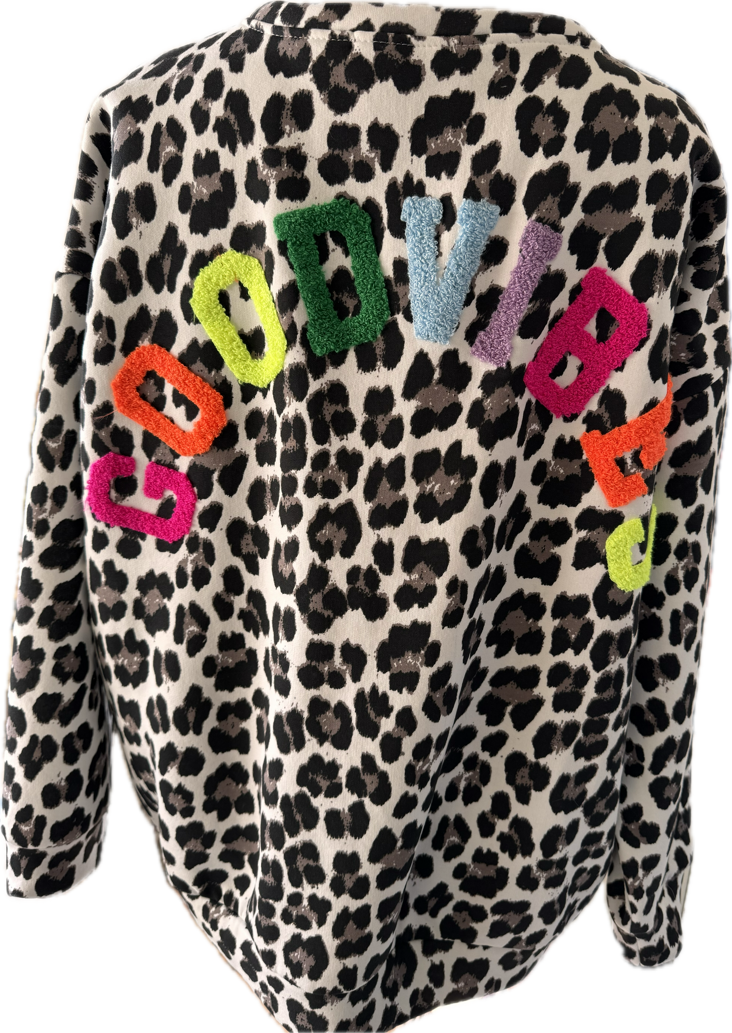 Sweatshirt im Animaldruck, Schriftzug hinten